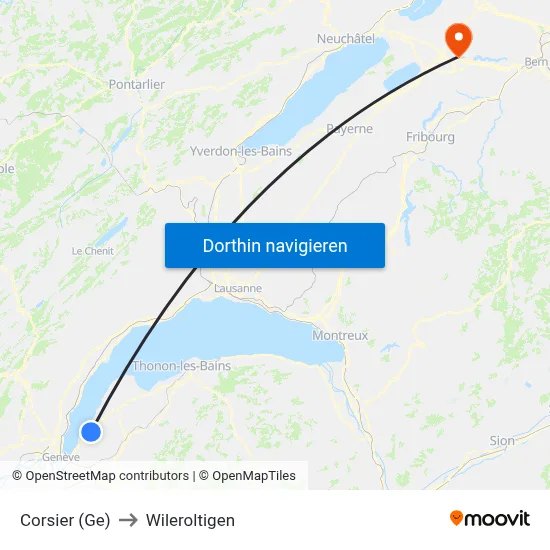 Corsier (Ge) to Wileroltigen map