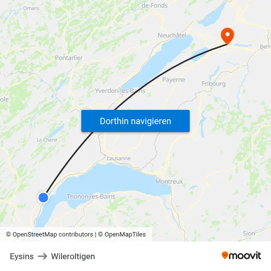 Eysins to Wileroltigen map