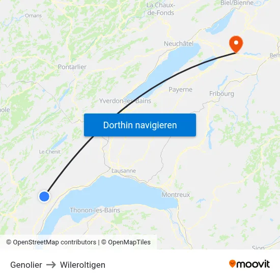 Genolier to Wileroltigen map
