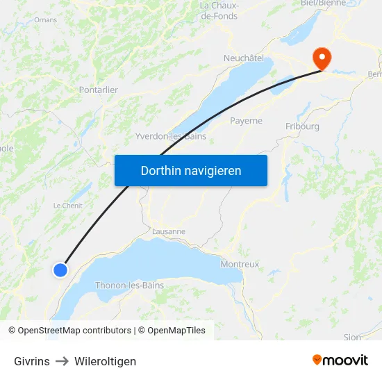 Givrins to Wileroltigen map