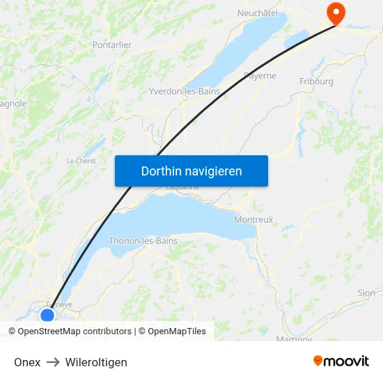 Onex to Wileroltigen map