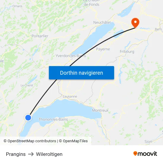 Prangins to Wileroltigen map