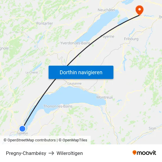 Pregny-Chambésy to Wileroltigen map