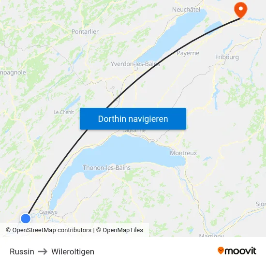 Russin to Wileroltigen map