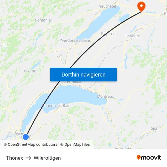 Thônex to Wileroltigen map