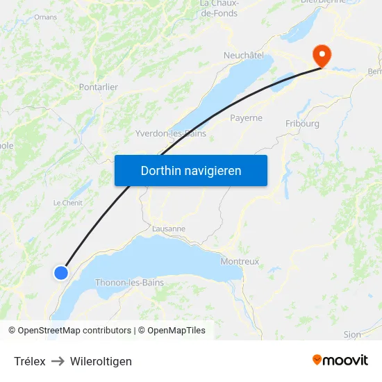 Trélex to Wileroltigen map