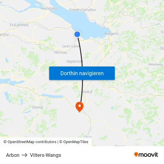Arbon to Vilters-Wangs map