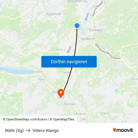 Rüthi (Sg) to Vilters-Wangs map
