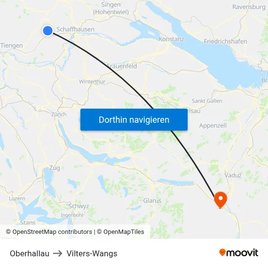 Oberhallau to Vilters-Wangs map