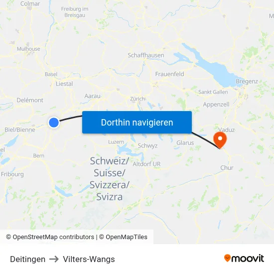 Deitingen to Vilters-Wangs map