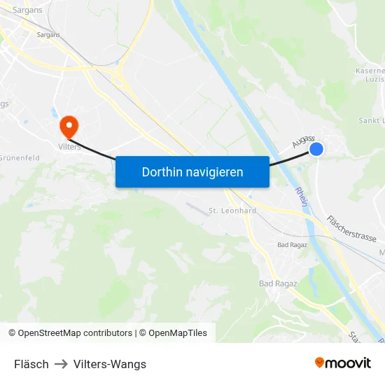 Fläsch to Vilters-Wangs map