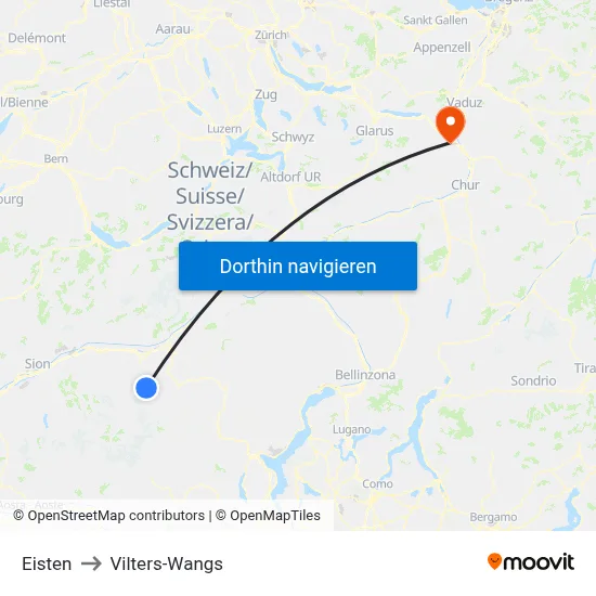 Eisten to Vilters-Wangs map