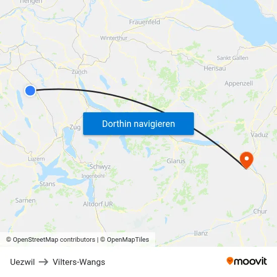 Uezwil to Vilters-Wangs map