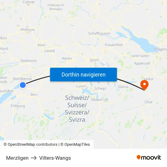 Merzligen to Vilters-Wangs map