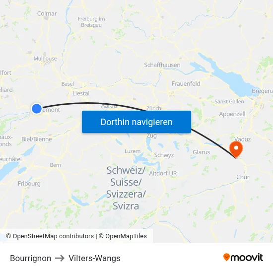 Bourrignon to Vilters-Wangs map
