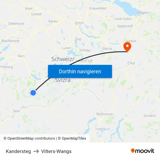 Kandersteg to Vilters-Wangs map