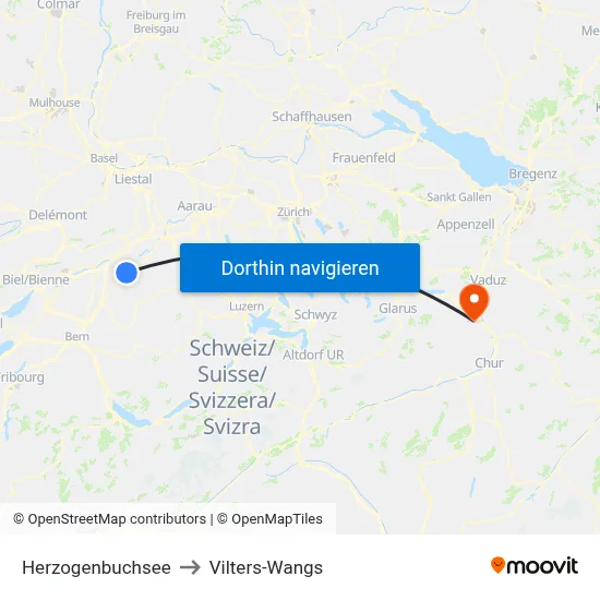 Herzogenbuchsee to Vilters-Wangs map