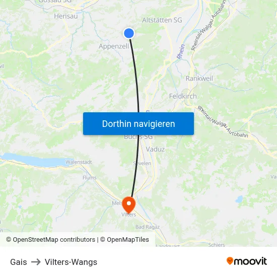Gais to Vilters-Wangs map