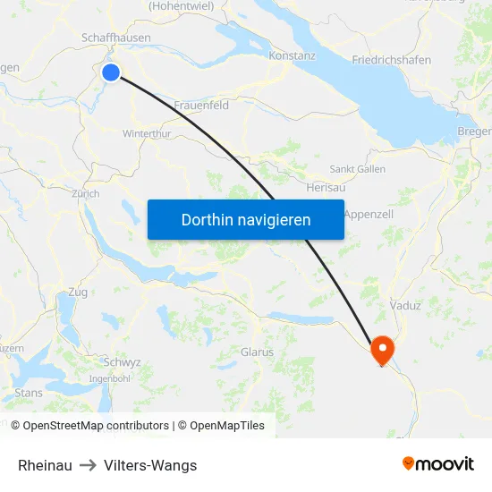 Rheinau to Vilters-Wangs map