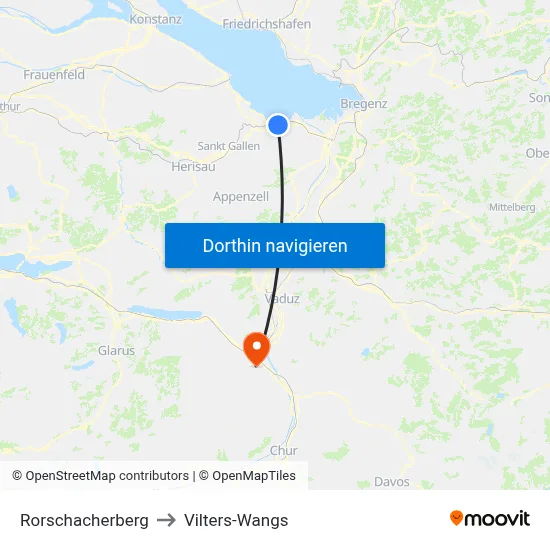 Rorschacherberg to Vilters-Wangs map