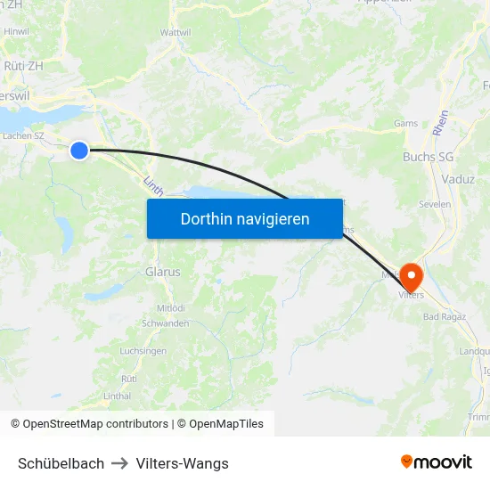 Schübelbach to Vilters-Wangs map