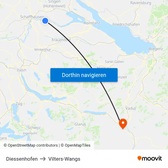 Diessenhofen to Vilters-Wangs map