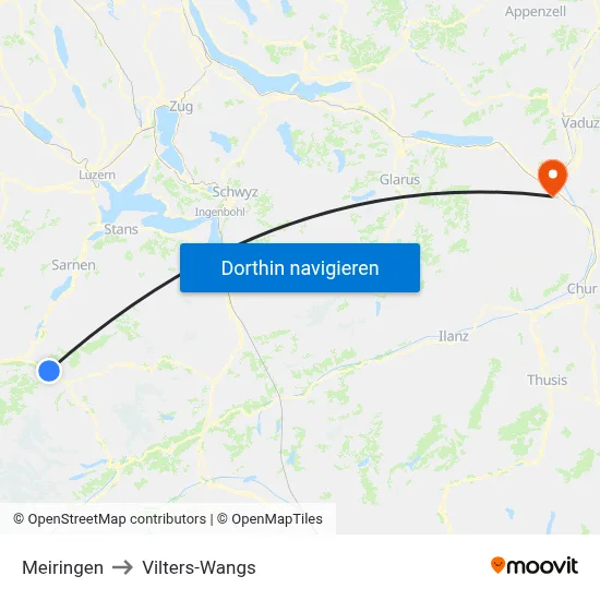 Meiringen to Vilters-Wangs map