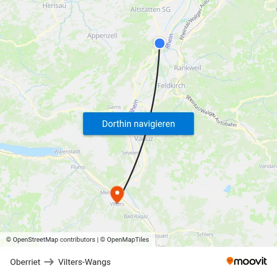 Oberriet to Vilters-Wangs map