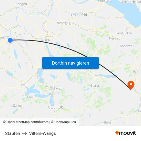 Staufen to Vilters-Wangs map