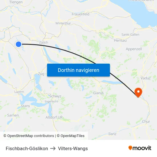 Fischbach-Göslikon to Vilters-Wangs map