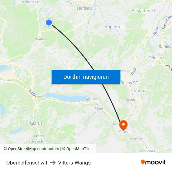 Oberhelfenschwil to Vilters-Wangs map