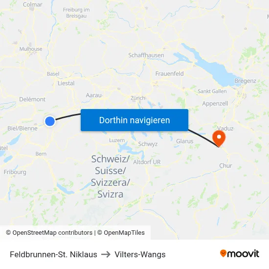 Feldbrunnen-St. Niklaus to Vilters-Wangs map