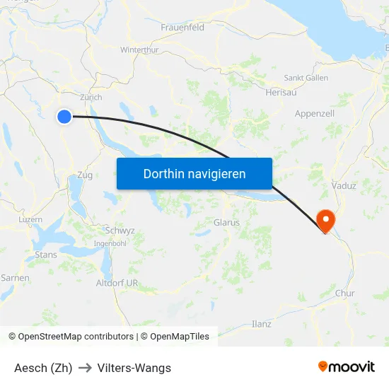 Aesch (Zh) to Vilters-Wangs map