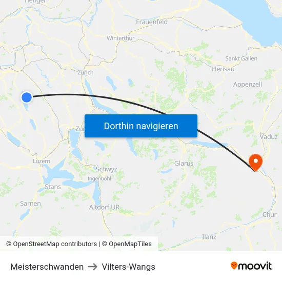 Meisterschwanden to Vilters-Wangs map