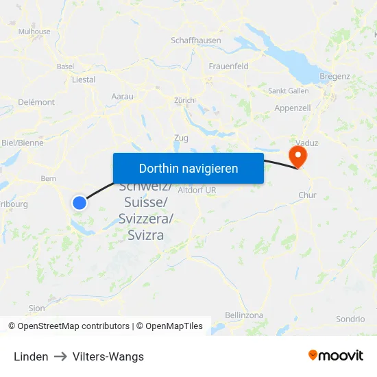 Linden to Vilters-Wangs map