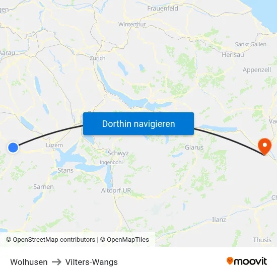Wolhusen to Vilters-Wangs map