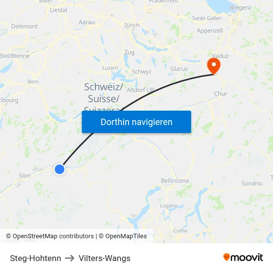Steg-Hohtenn to Vilters-Wangs map