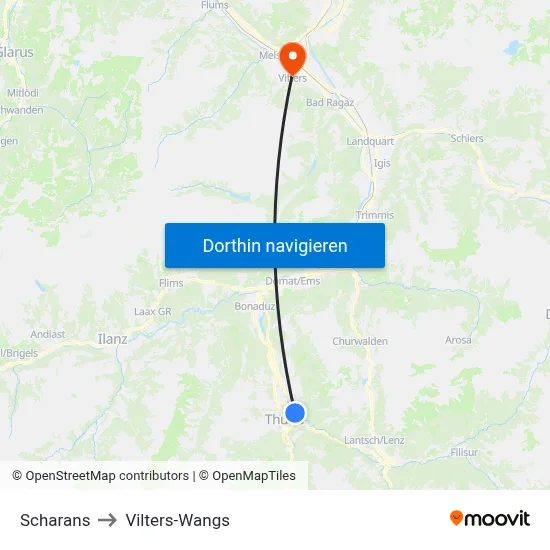 Scharans to Vilters-Wangs map