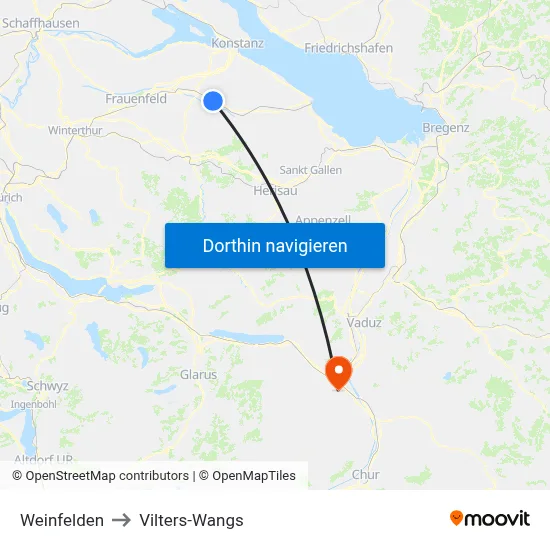 Weinfelden to Vilters-Wangs map
