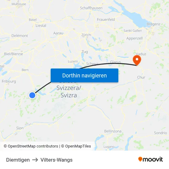 Diemtigen to Vilters-Wangs map