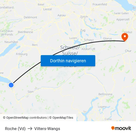 Roche (Vd) to Vilters-Wangs map