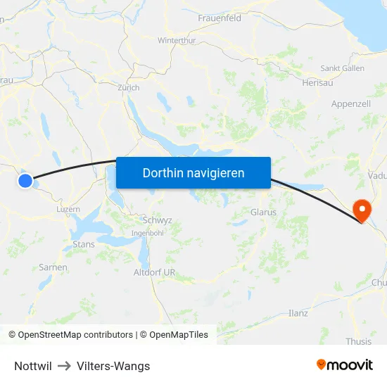 Nottwil to Vilters-Wangs map