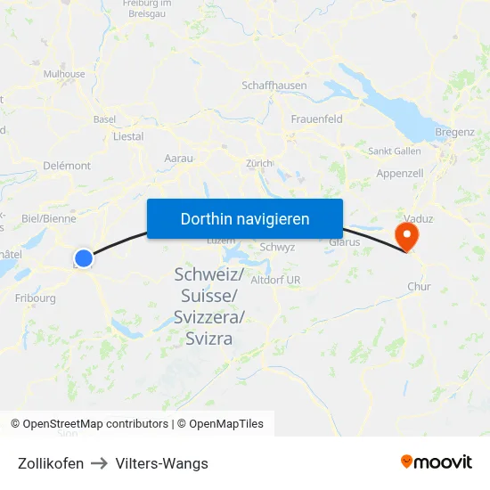 Zollikofen to Vilters-Wangs map