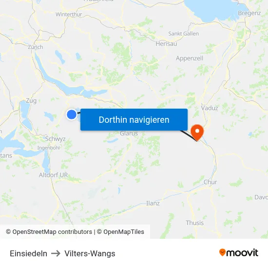 Einsiedeln to Vilters-Wangs map
