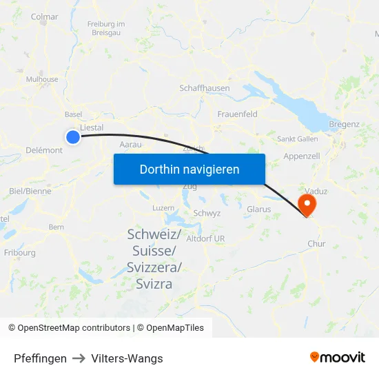 Pfeffingen to Vilters-Wangs map