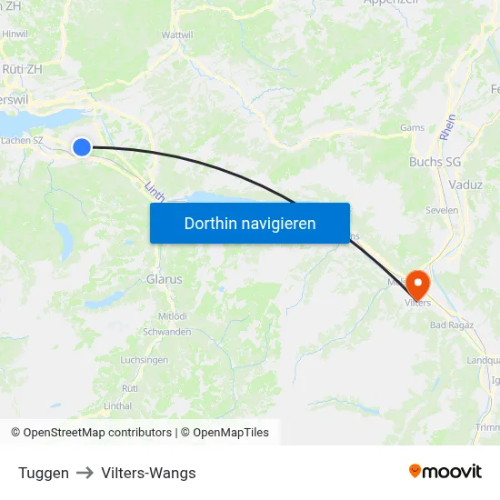 Tuggen to Vilters-Wangs map
