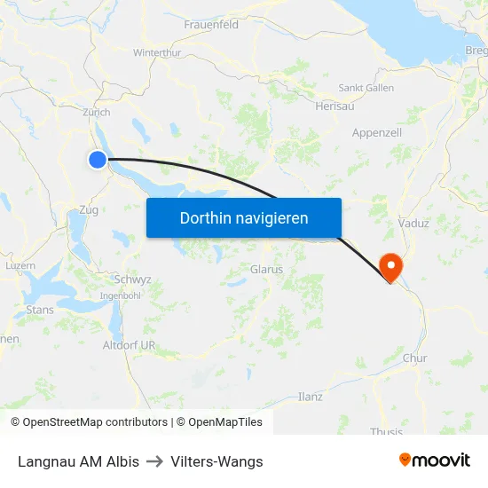 Langnau AM Albis to Vilters-Wangs map