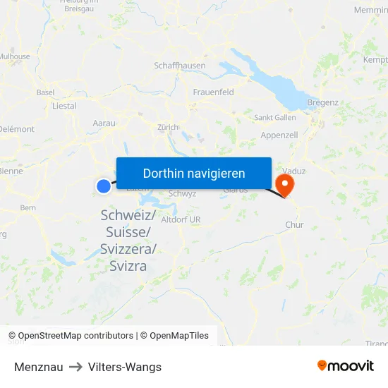 Menznau to Vilters-Wangs map