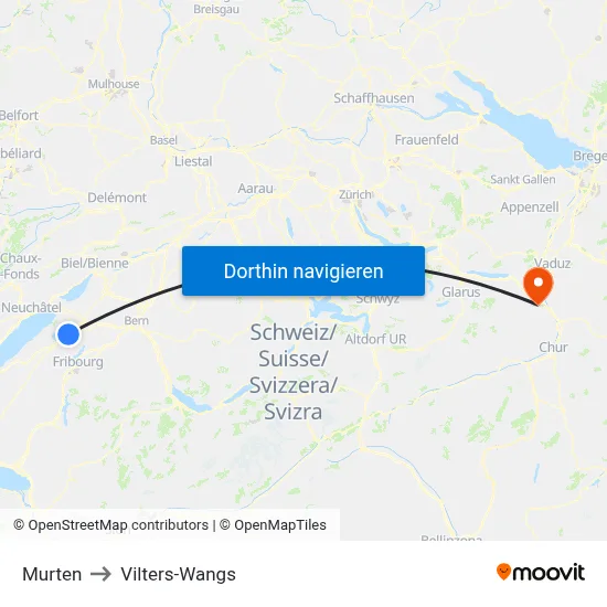 Murten to Vilters-Wangs map