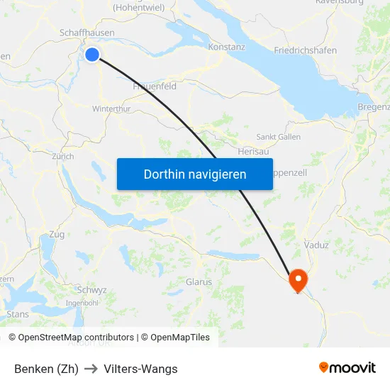 Benken (Zh) to Vilters-Wangs map
